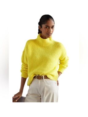 Anthropologie Funnel Neck Sweater Bright Yellow - Medium